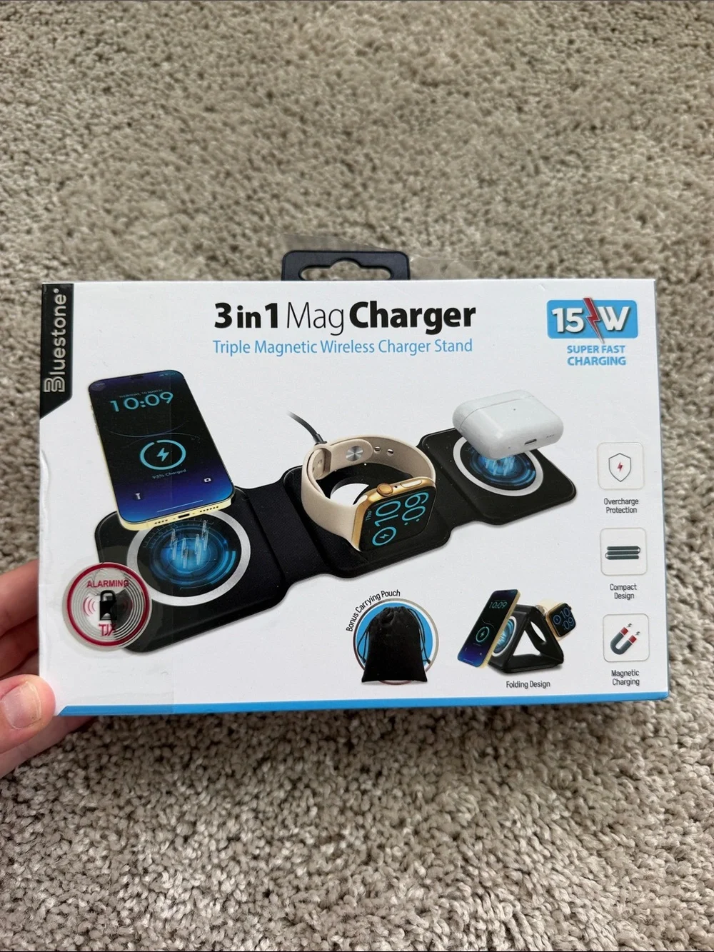3-in-1 MagCharger Triple Magnetic Wireless Charger Stand - Black